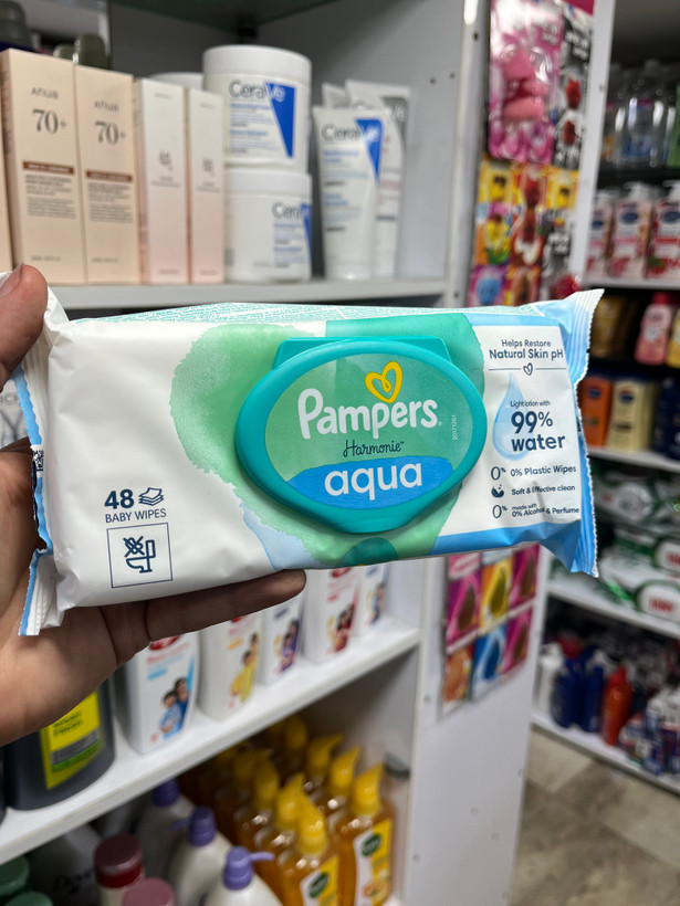 دستمال مرطوب کودک پمپرز (Pampers) مدل Harmonie Aqua - ۴۸ عددی (بدون پلاستیک و عطر)