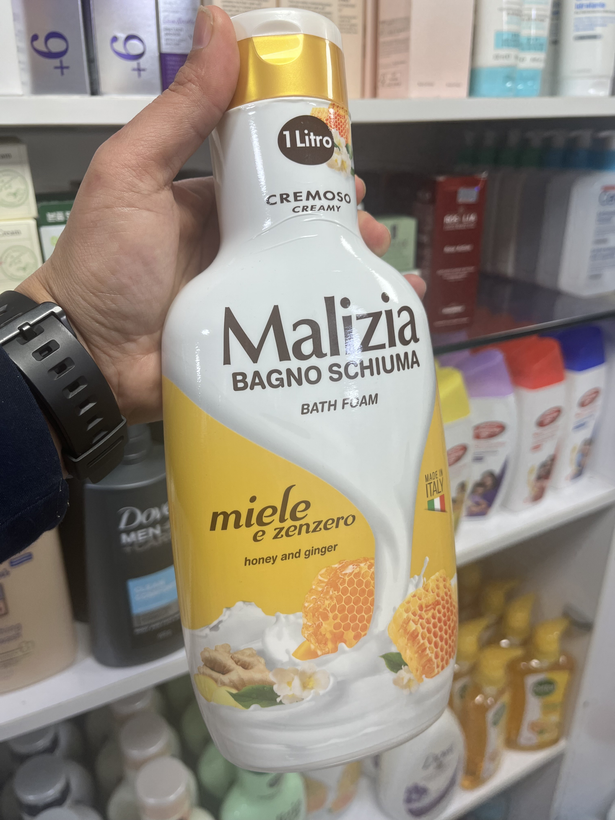 شامپو بدن کرمی مالیزیا (Malizia) مدل Cremoso – حاوی عصاره عسل و زنجبیل – حجم ۱ لیتر